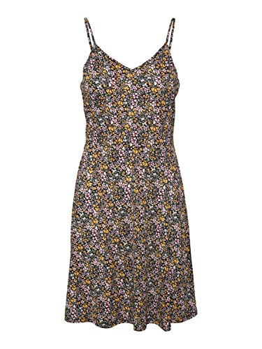 VERO MODA Damska sukienka VMJEASY Singlet Short Dress JRS, czarna/AOP: Cille Radiant Yellow, S, Czarny/Aop: żółty (cille Radiant Yellow), S