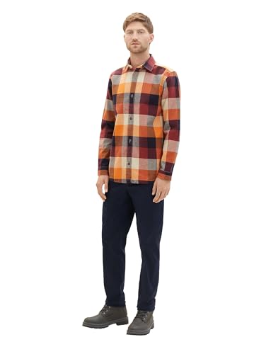 TOM TAILOR Męska koszula overshirt z dużym wzorem w kratkę, z bawełny, 32310-orange Colorful Block Check, 3XL
