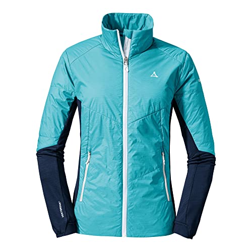 Schöffel W Jacket Hemsdal Colorblock-Blau - PrimaLoft wiatroszczelna wytrzymała damska kurtka turystyczna, rozmiar 44 - kolor M, Średni turkusowy, 44