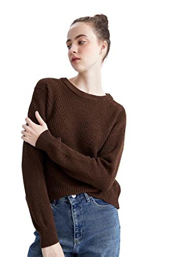 DeFacto Sweter normalny krój dla kobiet - sweter z golfem dla topów damski (brązowy, S), brązowy, S
