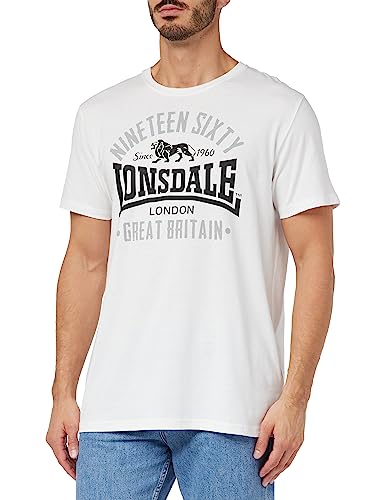 Lonsdale Męski T-shirt regularny krój KILCHOAN biały/czarny/szary L, wielokolorowa, L 117347