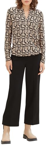 TOM TAILOR Damska koszulka z długim rękawem, 33991 - Beżowy Black Abstract Design, S