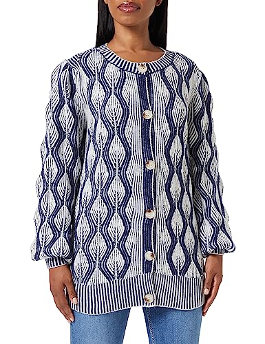 Sidona Damski kardigan 10430495, wełniany biały niebieski, XL/XXL, Wełna biała, niebieska, XL-XXL