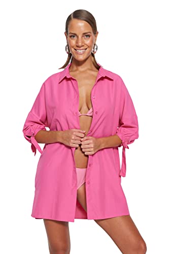 Trendyol Damska koszula o regularnym kroju Basic Collar Woven Shirt, różowy, 34