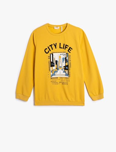 Koton Bluza chłopięca z nadrukiem z długim rękawem Crew Neck Brushed Interior, Żółty (161), 9-10 Lat