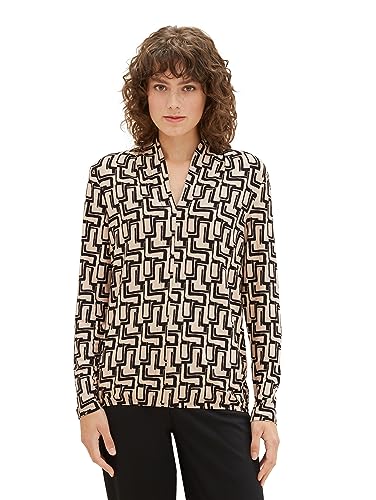 TOM TAILOR Damska koszulka z długim rękawem, 33991 - Beżowy Black Abstract Design, M