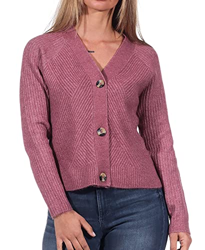 ONLY Damski kardigan ze stretchu, krótki sweter z dzianiny ONLCAROL, struktura z długim rękawem, dekolt w serek, Cropped top, Crushed Berry Melange, M