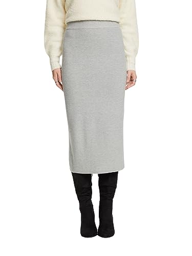 ESPRIT Spódnica midi z dzianiny prążkowanej, jasnoszary, XL