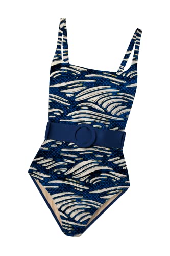 Averie Damski strój kąpielowy Alaska Belted One-Piece XS-3XL z recyklingu, niebieski, 3XL