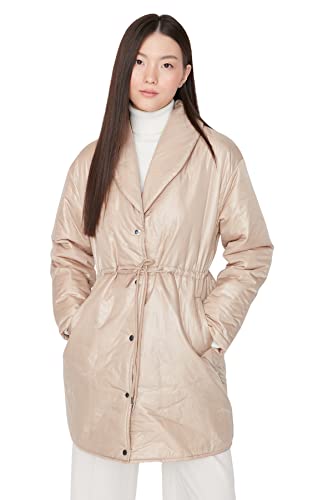 Trendyol Damska kurtka zimowa oversize, oversize, jednokolorowa kurtka zimowa Webstoff, Kolor norek, M