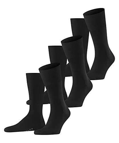 FALKE Mężczyźni Skarpety Airport 3-Pack M SO Wełna Merynosa Bawełna jednokolorowe 3 Pak, Czarny (Black 3000), 39-40