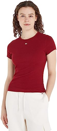Tommy Jeans Damskie topy Tjw BBY Essential Rib Ss S/S z dzianiny, Czerwony, XS