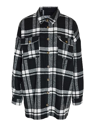 Noisy may Koszula damska Loose Fit, Czarny/Checks: biały, XL