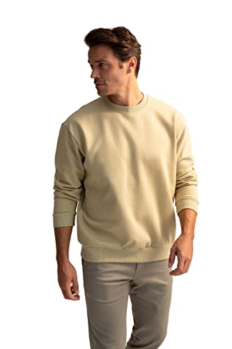 DeFacto Sweter z długim rękawem męski - okrągły dekolt bluza męska (oliwkowy, L), oliwkowy, L