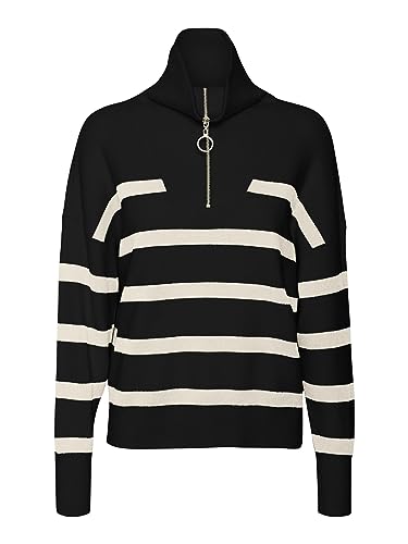 VERO MODA Vmsaba Stripe Ls Highneck Blouse Ga Noos sweter damski, Czarne/paski: brzoza, XL