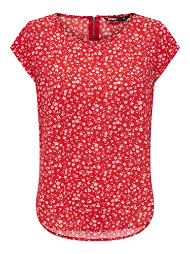 Bestseller A/S Damski ONLVIC S/S AOP NOOS PTM Top, Poppy Red/AOP:LINE Ditsy, 46, Poppy Red/Aop:line Ditsy, 46