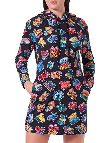 Love Moschino Damska sukienka z kapturem z długim rękawem w stylu cinched Waist, Czarny, czerwony, zielony, żółty, 40