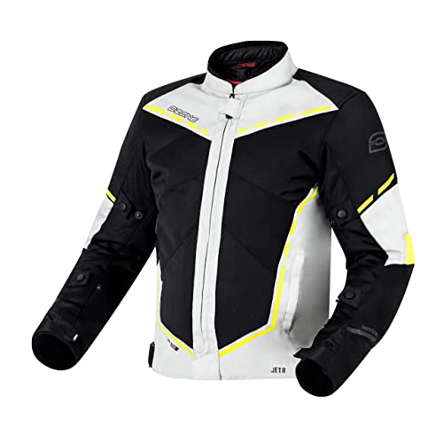 OZONE MOTO Jet II Męska kurtka motocyklowa, Szary/Czarny/Żółty fluorescencyjny, 4XL