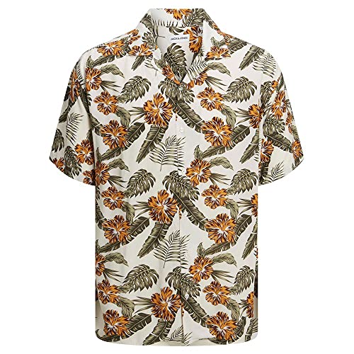 JACK&JONES PLUS Jjejeff Resort Floral Shirt Ss Pls Sn koszula męska, Cloud Dancer, 3XL