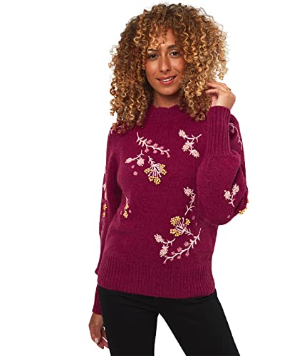 Joe Browns WK605A Damski sweter z dzianiny Boutique z kwiatowym detalem, jagodowy, 10, jagoda, 36