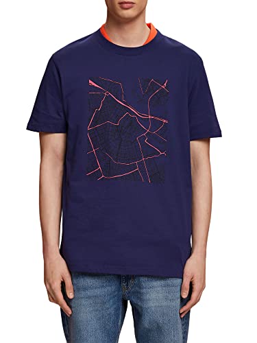 ESPRIT Męski T-shirt 053EE2K310, 405/DARK Blue, M, 405 / ciemnoniebieski, M