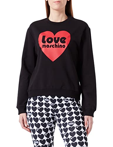 Love Moschino Damska bluza o regularnym kroju z okrągłym dekoltem, czarna, 38, czarny