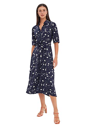 Trendyol Damska sukienka midi o regularnym splocie, granatowy, 66