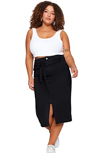 Trendyol FeMan Spódnica ołówkowa Regular Fit Denim Plus Size Spódnica, czarna, 42, Czarny, 40