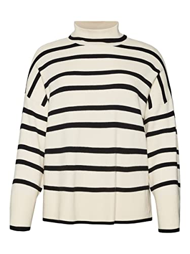 Bestseller A/S Damski sweter Vmsaba Ls Rollneck Blouse Ga Noos Cur, Birch/Stripes:w Black, 48/50
