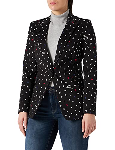 Love Moschino Damska kurtka Allover Mini Hearts Twill Viscose Single Botton Blazer Jacket, f.nero-scri.bco, 38