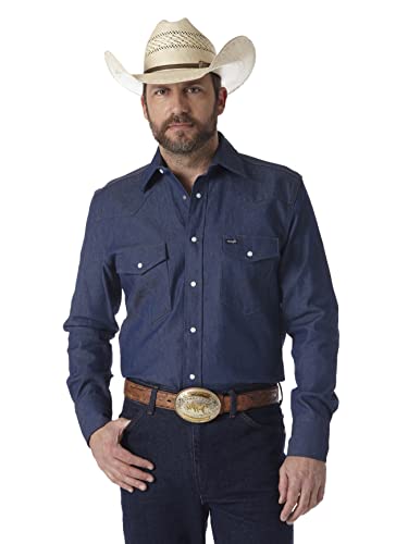Wrangler Męska koszula robocza z długim rękawem w stylu kowbojskim, sprane wykończenie, guziki, nieprzejrzysta, NIEBIESKI, 42-46
