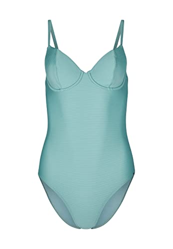 Skiny Damski strój kąpielowy na co lato w żeberkach jednoczęściowy, niebieski mineralny, 75D