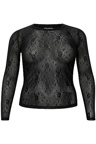 Koszulka damska Kaffe Curve Plus Size z długim rękawem Slim Fit Crew Neck Nylon Top damska, Głęboka czerń, L/du?y rozmiar