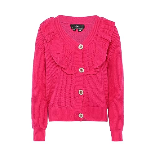 faina Damski rozdwajany drewniany brzeg uszu dekolt w serek modny kardigan akryl różowy rozmiar XL/XXL, Rosa, XL