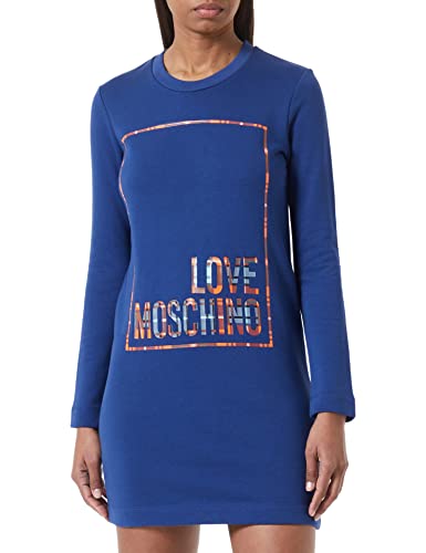 Love Moschino Damska sukienka o regularnym kroju z wyciętym logo z błyszczącym nadrukiem, niebieski, 44
