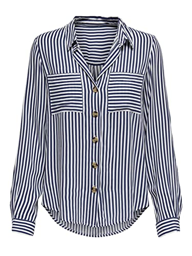 ONLY Damska koszulka ONLYASMIN L/S WVN NOOS, Peacoat/Stripes:White, M, Peacoat/Stripes:white, M