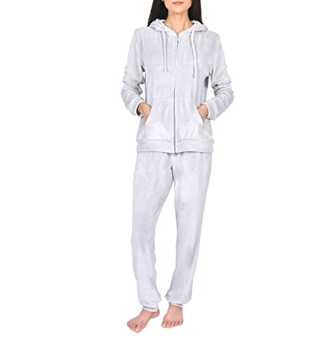 Sleepdown Damski damski welurowy dres treningowy 2-częściowy top i dół biegacze miękki przytulny codzienny trening salon zestaw, szary, M