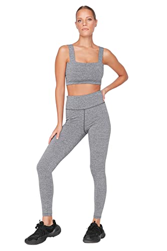 Trendyol Damska odzież sportowa wysoka talia skinny fit pełnowymiarowe legginsy sportowe, Szary, S