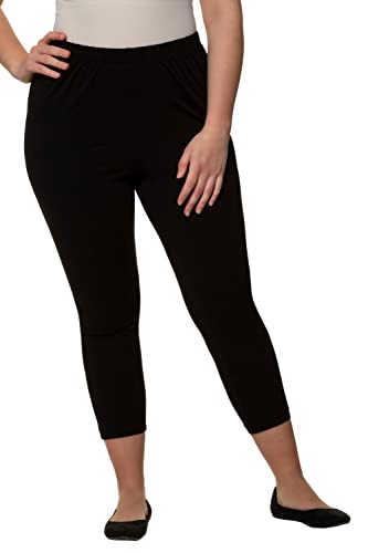 Ulla Popken Damskie duże rozmiary plus size legginsy 7/8, elastyczny ściągacz, do rozm. 66/68 701078, czarny, 36W / 32L