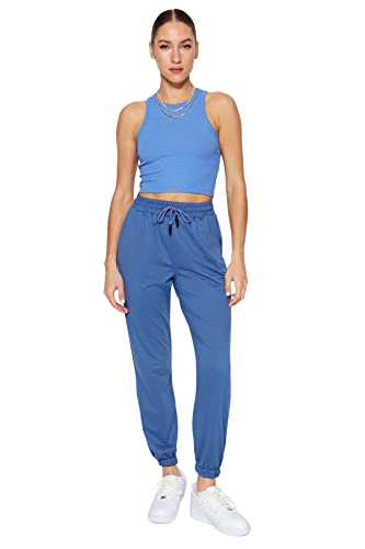 Trendyol Damskie spodnie dresowe o normalnej talii Skinny Fit Jogger, Indygo, M