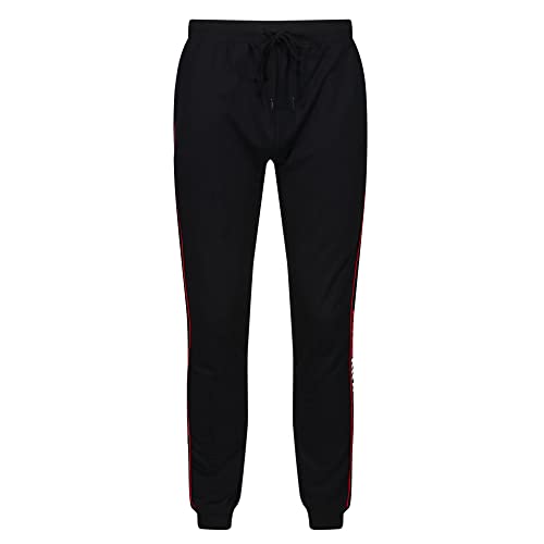 DKNY Męskie Jersey Cuffed Lounge spodnie w kolorze szarym z kontrastem czarny rurociąg, nogi marki i boczne kieszenie spodnie męskie, Czarny, L