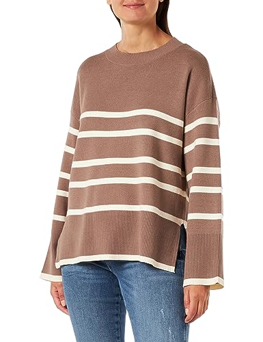 VERO MODA Damski sweter VMSABA LS O-Neck Stripe GA NOOS, brązowy Lentil/Stripes:W Birch, M, Brown Lentil/Stripes:w Birch, M