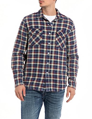 Replay Koszula męska regular fit, 010 Blue/Lt Cream/Red, XXL