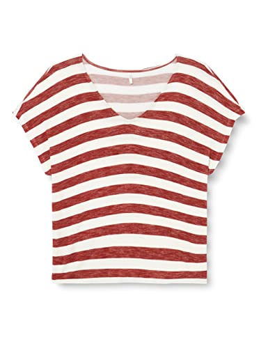 ONLY Damska koszulka Onllira Life S/S V-Neck Top JRS, Arabian Spice/Stripes:tofu, M