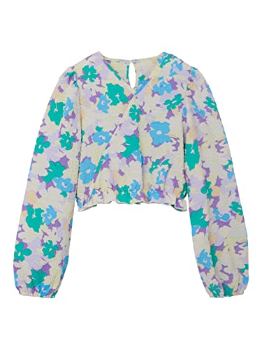 NAME IT Girl's NLFFILOWER LS Shirt Top, Swim Cap/AOP: Flowerprint, 146/152, Czapka do pływania/Aop: nadruk kwiatowy, 146/152 cm