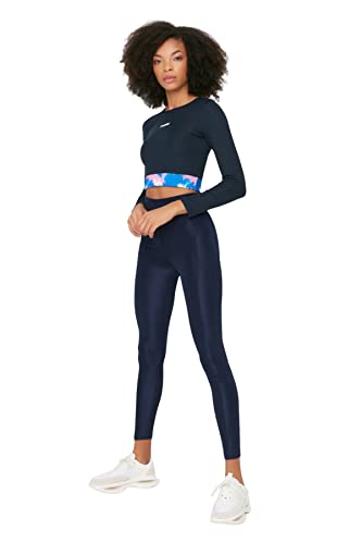 TRENDYOL Damskie spodnie z zamkiem błyskawicznym i ruchome, wysoka talia, sportowe rajstopy do jogi, granatowy, XS