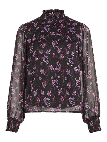 Vila VIFALIA Lira Smock Collar Top/SU, Czarny/Aop: lira, 34