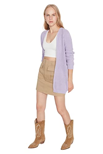 Trendyol Damski standardowy standardowy kardigan z dzianiny z dekoltem w serek, Fioletowy, S
