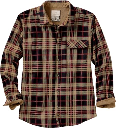 Legendary Whitetails Męska koszula flanelowa Buck Camp zapinana na guziki (1 opakowanie), Pled przedni, 4XL-D?ugie