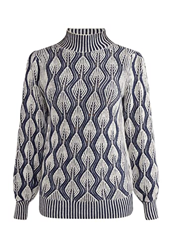 ALARY Damski sweter z dzianiny 10425115-AL01, biały wełniany niebieski, M/L, Wełna biała, niebieska, M-L